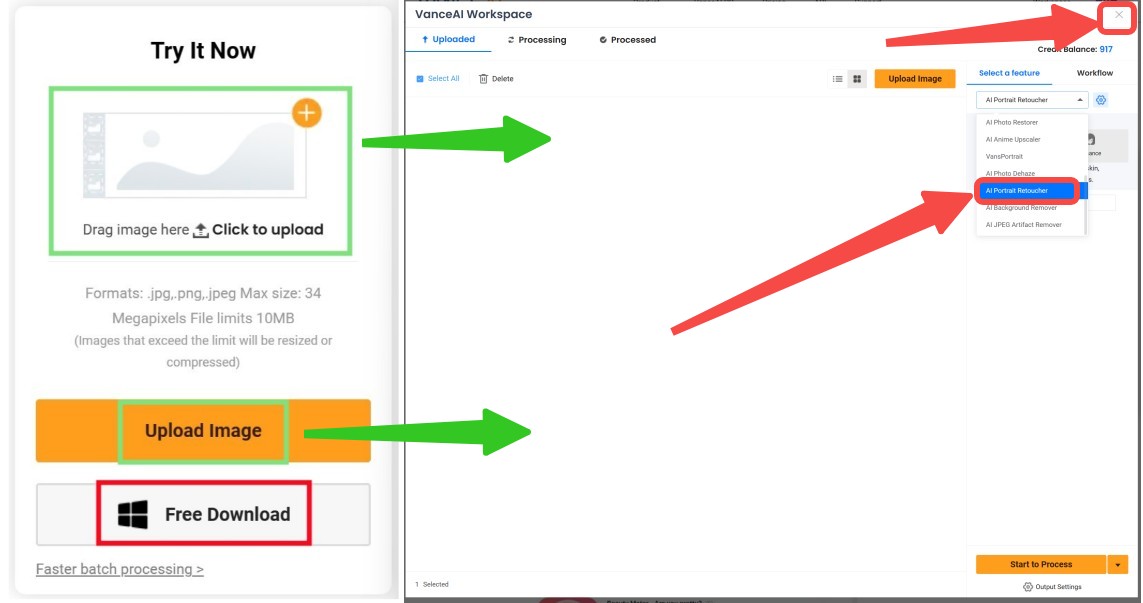 VanceAI Portrait Retoucher pop-up